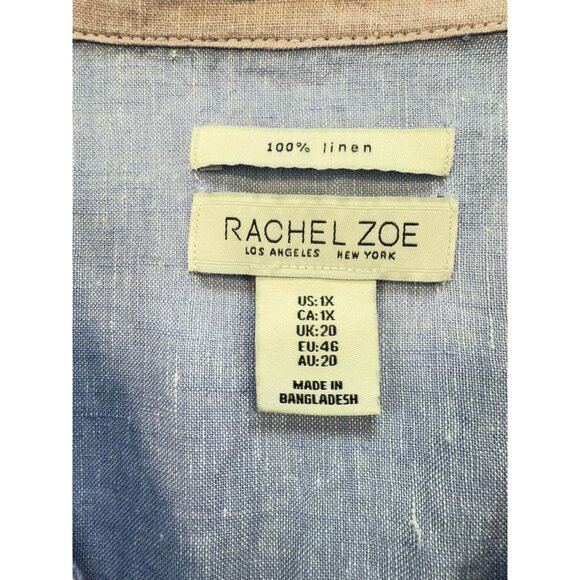 Rachel Zoe Womens 100% Linen Button-Down Shirt Size 1X Light Blue Coastal Beach - Picture 2 of 12